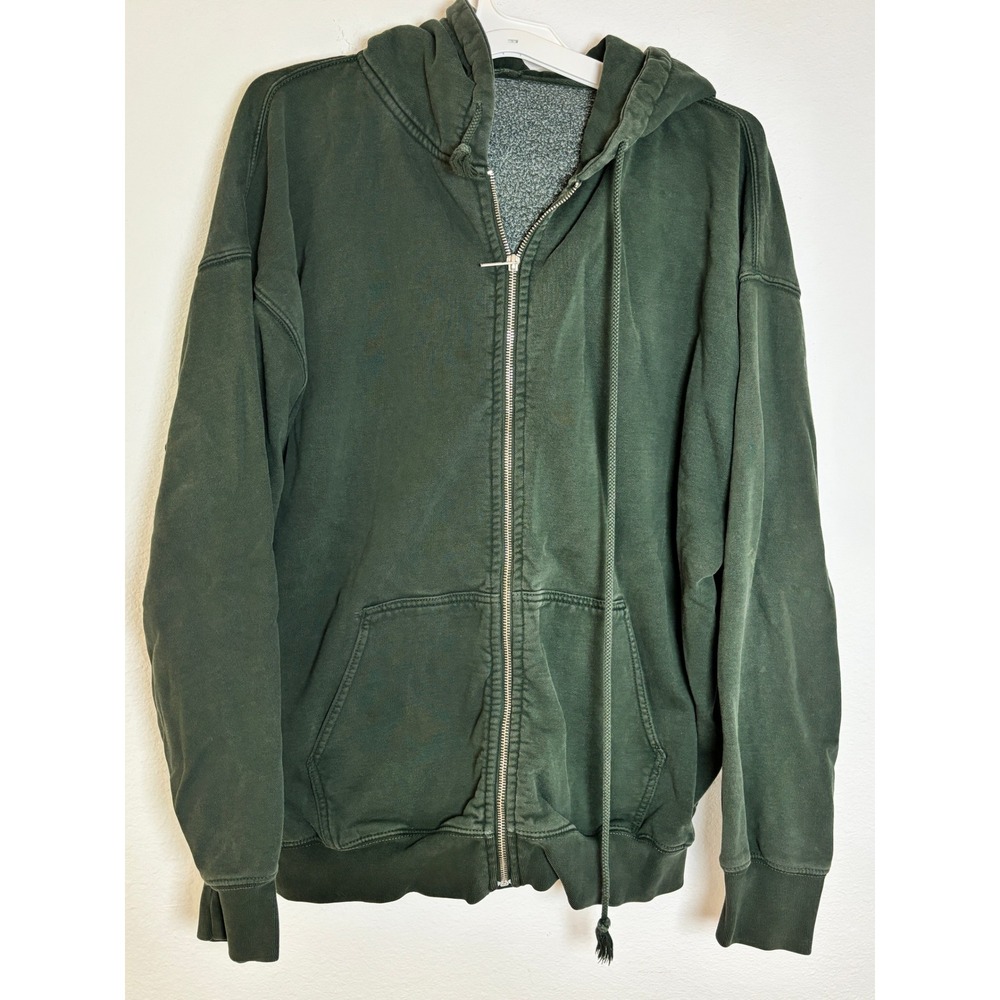 John Galt Brandy Melville Green Oversized Zip Up Hoodie MDA110Z-Z087 One Size